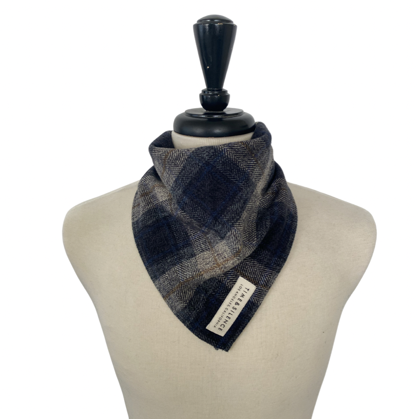 Tweedy Flannel Dog Bandana, Blue & Gray Plaid